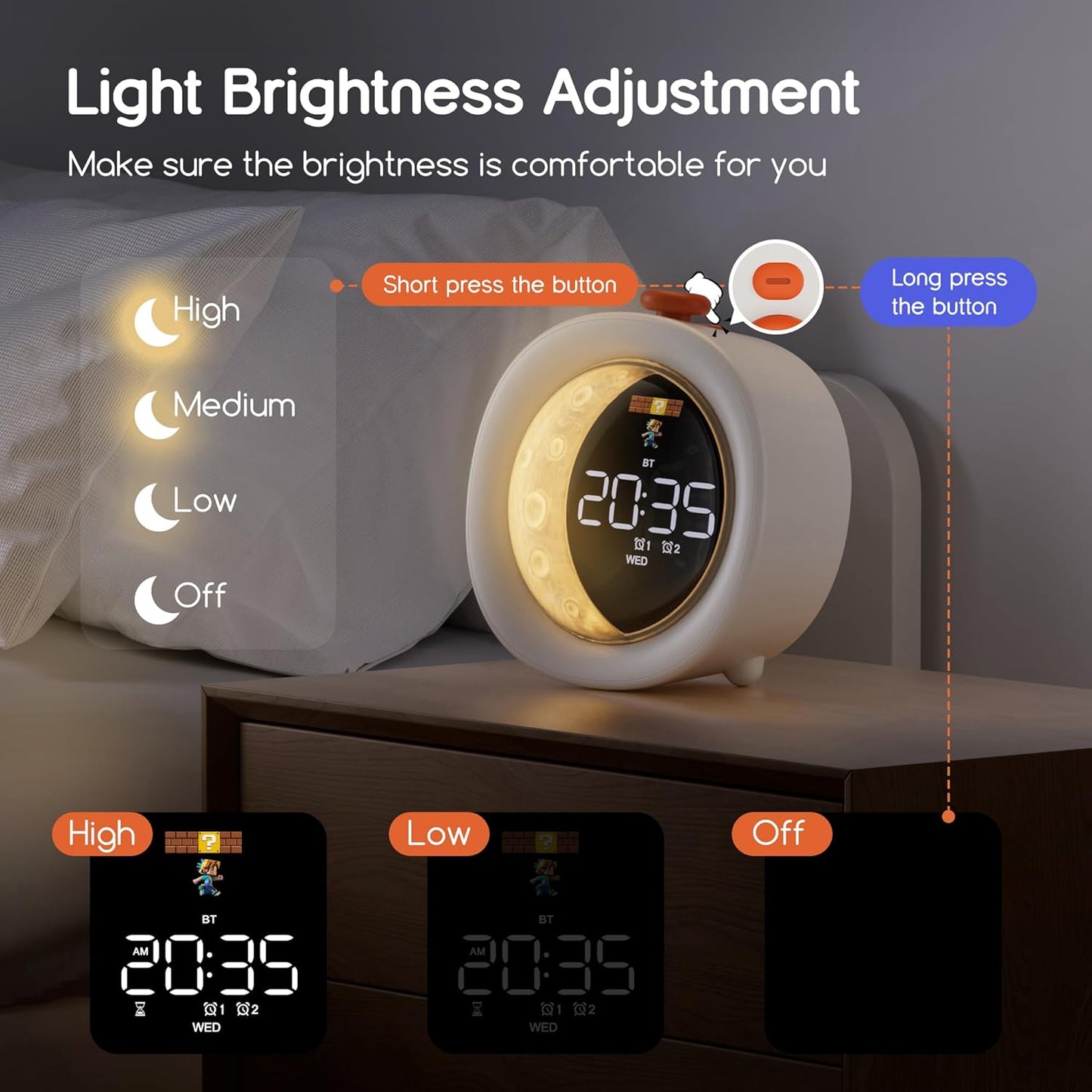 4-in-1 Digital Alarm Clock for Bedrooms, Portable Bluetooth Speaker with Night Light, Snooze & 0-200 Min Timer for Desk, Living Room, Office, Kitchen, Dual Alarm Clock for Heavy Sleepers, Baby, Kids