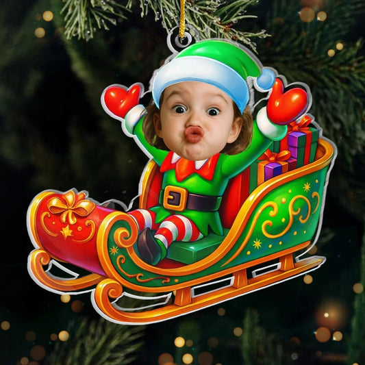 Pawfect House Custom Photo 2D Acrylic Ornament, Personalized Christmas Birthday Gifts for Kids, Christmas Magic Rider, Xmas Ornaments for Tree Decoration, First Birthday Gifts for Boys Girls Newborn