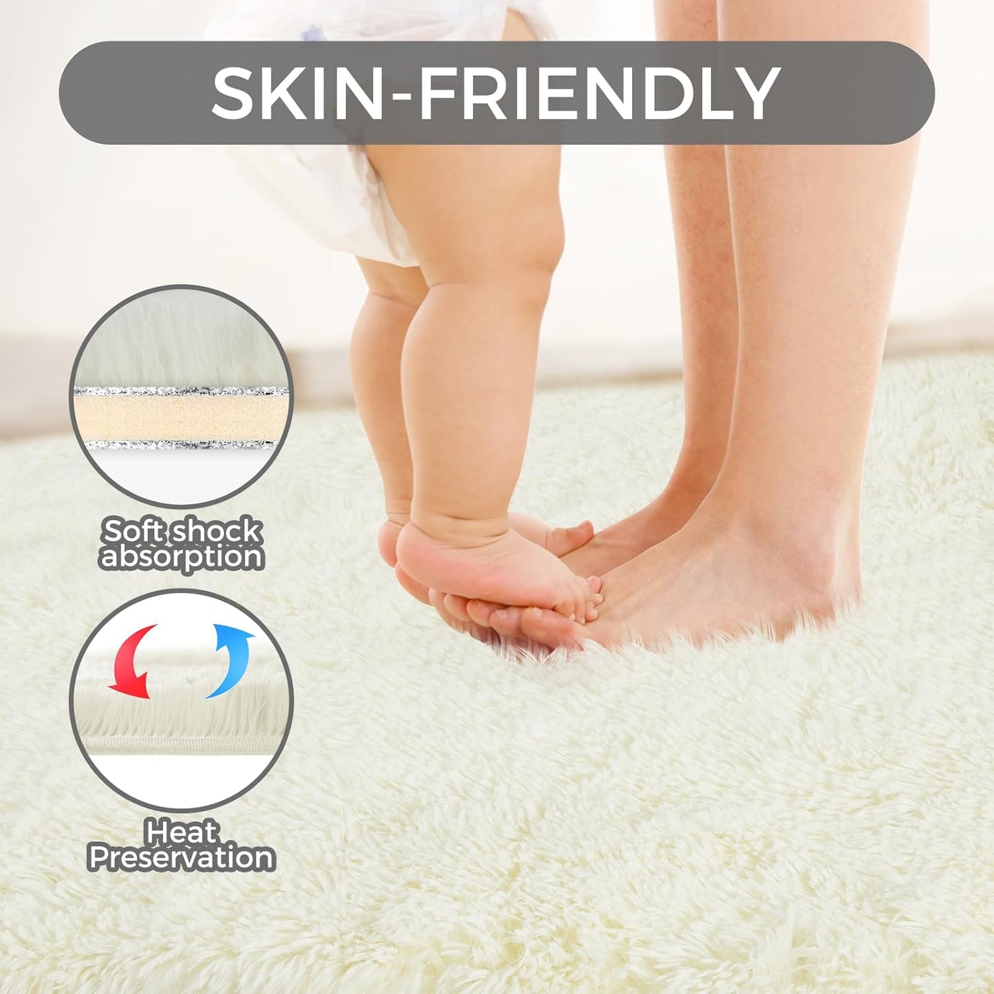 Ultra Soft Rug for Living Room, 4X6 Fluffy Shag Area Rug for Bedroom, Modern Shaggy Carpets Fuzzy Rug for Teens Dorm Nursery Home Decor Aesthetic, Upgrade Anti-Skid Durable, Cream White