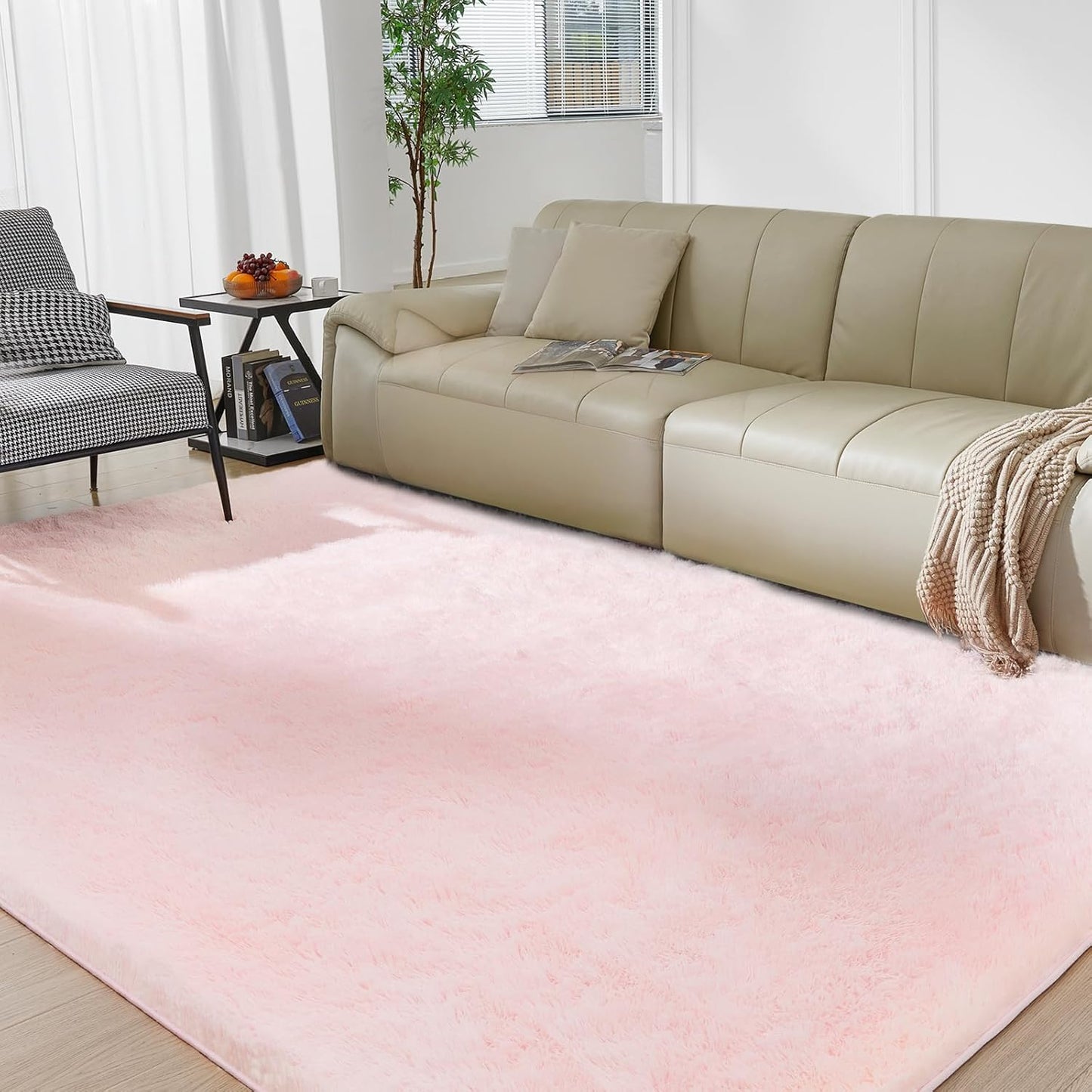 Ultra Soft Rug for Living Room, 9X12 Fluffy Shag Area Rug for Bedroom, Modern Shaggy Carpets Fuzzy Rug for Teens Dorm Nursery Home Decor Aesthetic, Upgrade Anti-Skid Durable, Pink