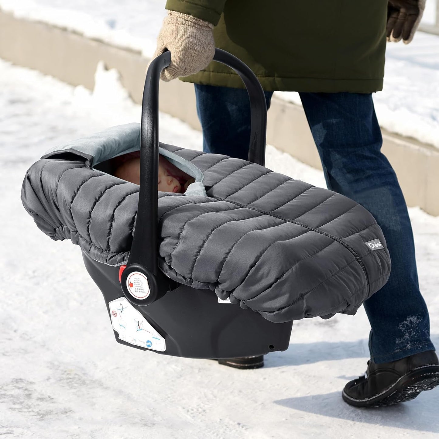 Orzbow Winter Carseat Cover for Baby, Baby Car Seat Cover for Boys & Girls, Warm Infant Car Seat Covers for Cold Weather, Rain & Snow Repellent, Waterproof, Universal Fit, Newborn Must Have, Dark Grey
