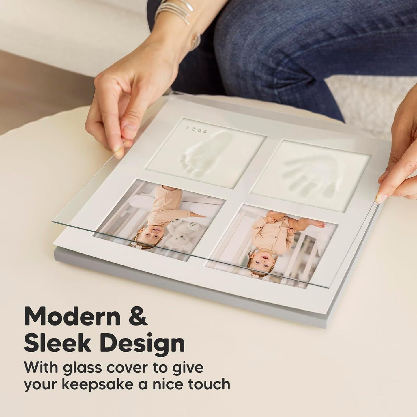 Baby Hand and Footprint Kit - Baby Footprint Kit, Clay Handprint Keepsake Frame, Nursery Picture Frame For Newborns, Personalized New Mom Gifts for Showers & Registry (Cloud Gray)