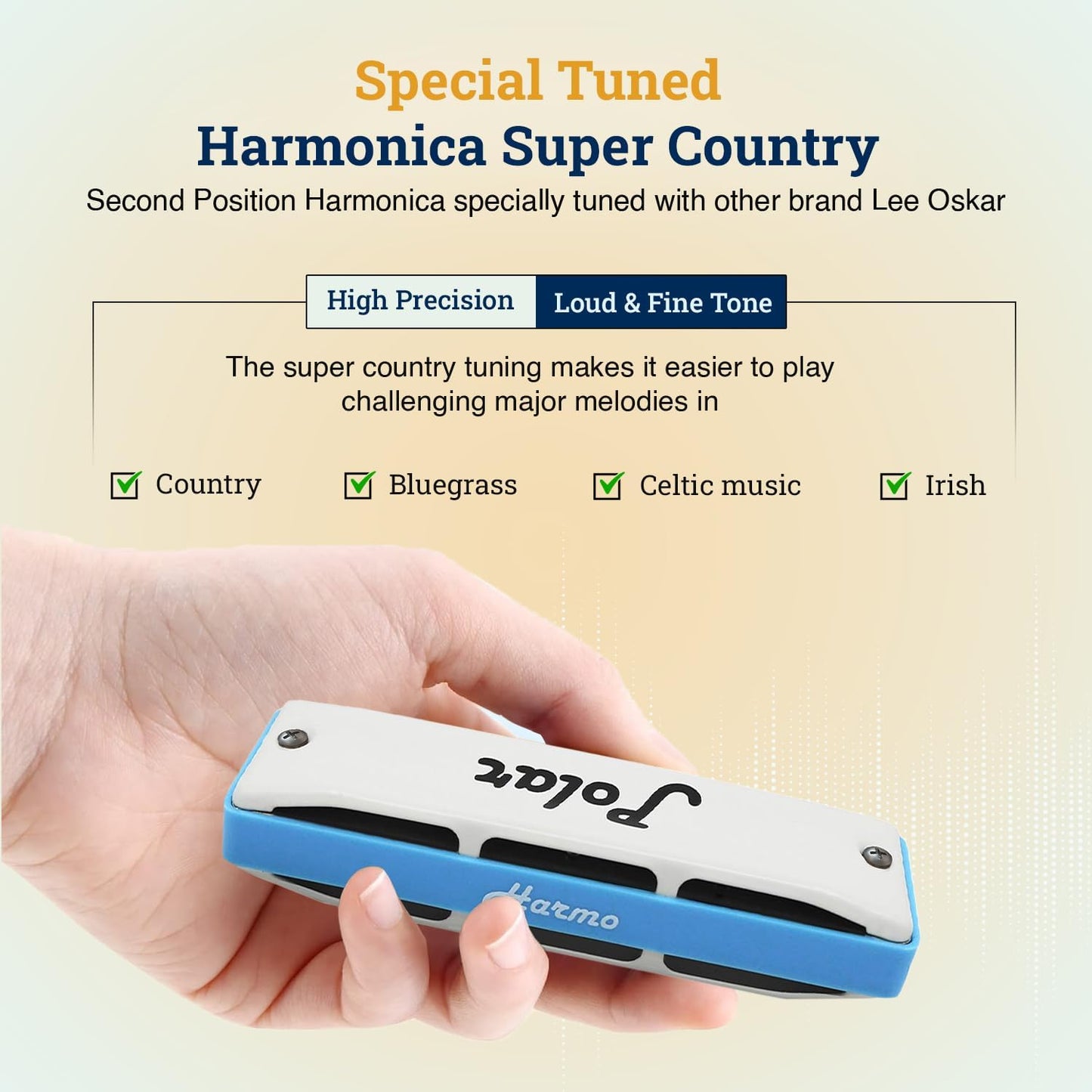 Harmo Polar Diatonic Harmonica Key of Eb, Super Country Tuned - Ideal for Bluegrass, Jazz, and Celtic Music, Mouth Organ With Case, Harmonica for Adults, Beginners & Professionals
