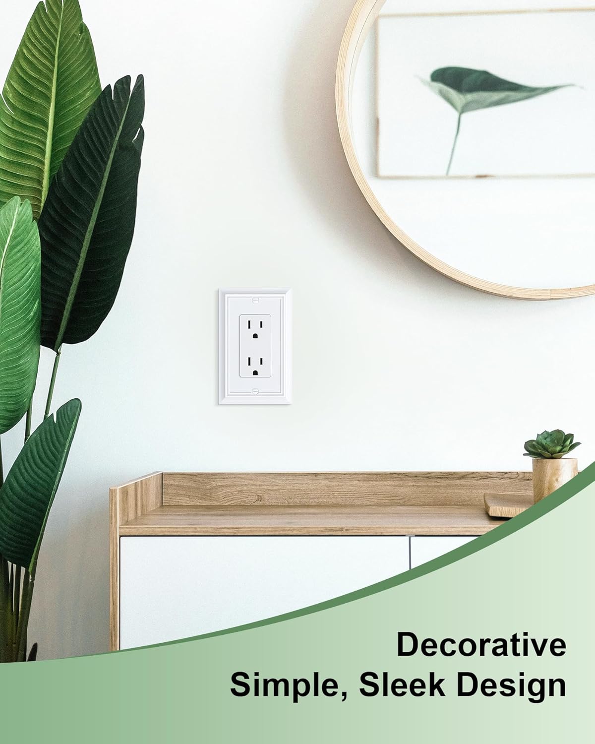 4-Pack Decorator Wall Plate Cover, Pure White Decorative Switch Plates and Outlet Covers, Durable Natural Bamboo Fiber Wall Plates for Electrical Outlets, Receptacle, GFCI Outlet, Dimmer Switch