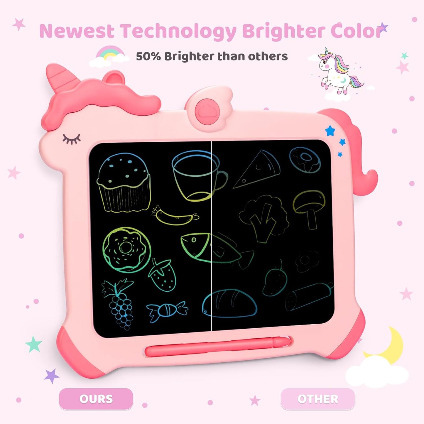 Kikapabi LCD Writing Tablet for Kids, Unicorn Colorful Screen Doodle Board, Electronic Drawing Pad, Educational Toy, Toddlers Travel Toy, Christmas Birthday Gift for 3 4 5 6 7 Year Old Girls Pink