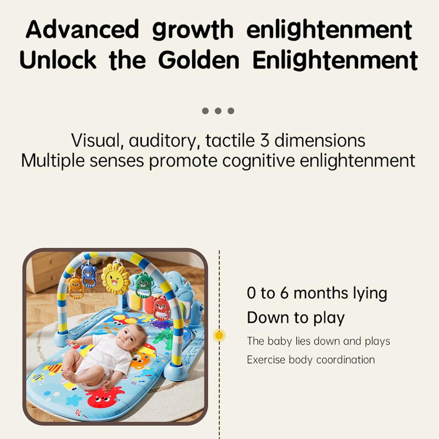 Alive Lovely Baby Gyms Play Mats, Musical Activity Center Baby Piano Gym Mat, Music and Lights Tummy Time Padded Mat for Newborn 0 to 3 6 9 12 Months