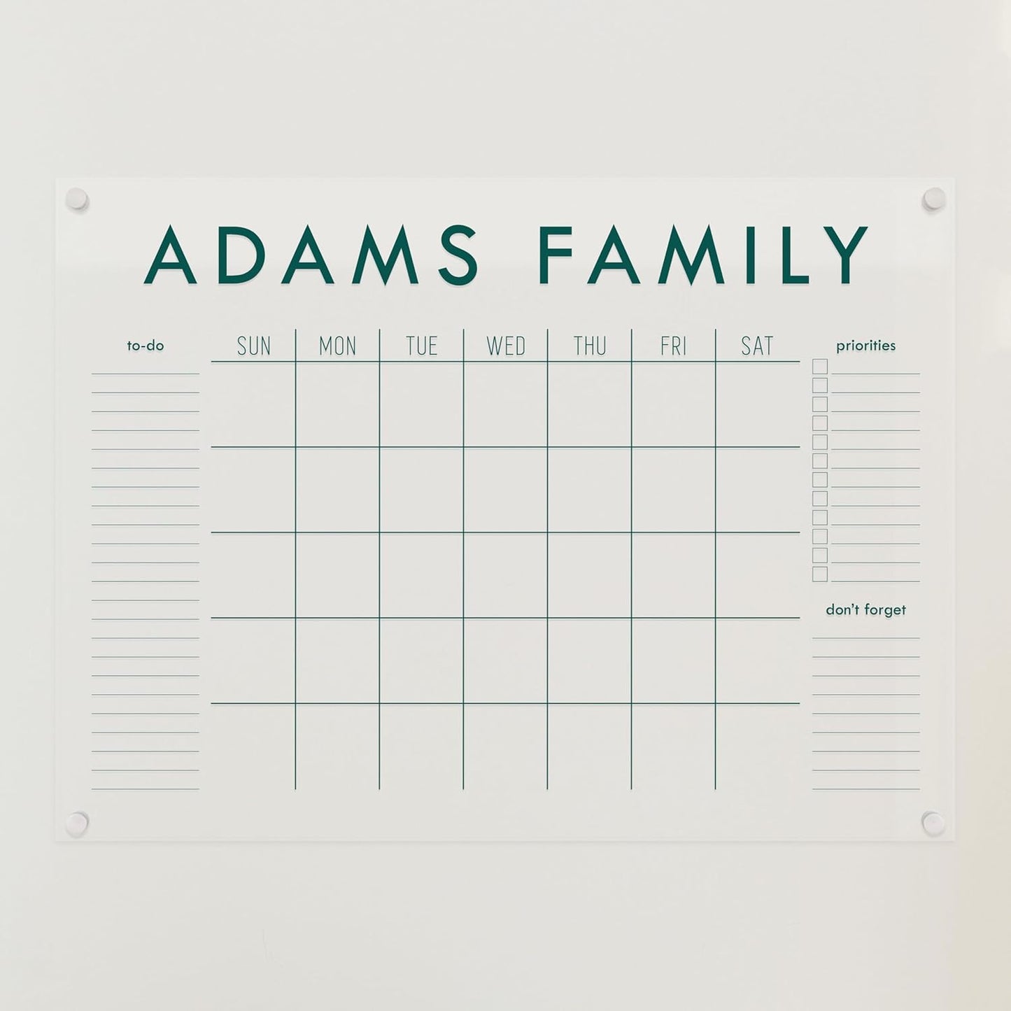 Personalized Clear Acrylic Calendar for Wall, Calendar Whiteboard for Wall, Dry Erase Wall Calendar, Wall Calendar Organizer System for Home (Block, Jade, 31"W x 23"H)