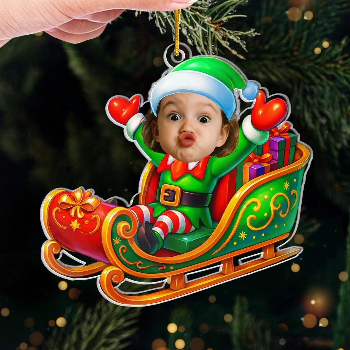 Pawfect House Custom Photo 2D Acrylic Ornament, Personalized Christmas Birthday Gifts for Kids, Christmas Magic Rider, Xmas Ornaments for Tree Decoration, First Birthday Gifts for Boys Girls Newborn