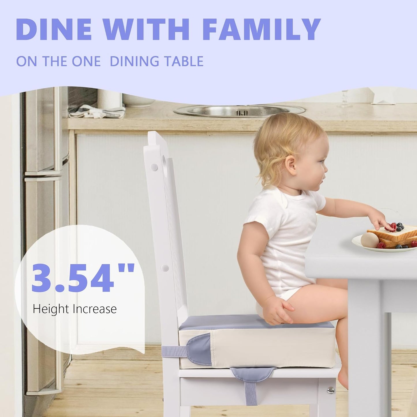 Booster Seat for Kitchen Chair with Adjustable Straps, Toddler Booster Seats for Dining Table Portable for Travel Camping Eating, Booster Cushion for Table for Baby Child Infant Kid Boy Girl