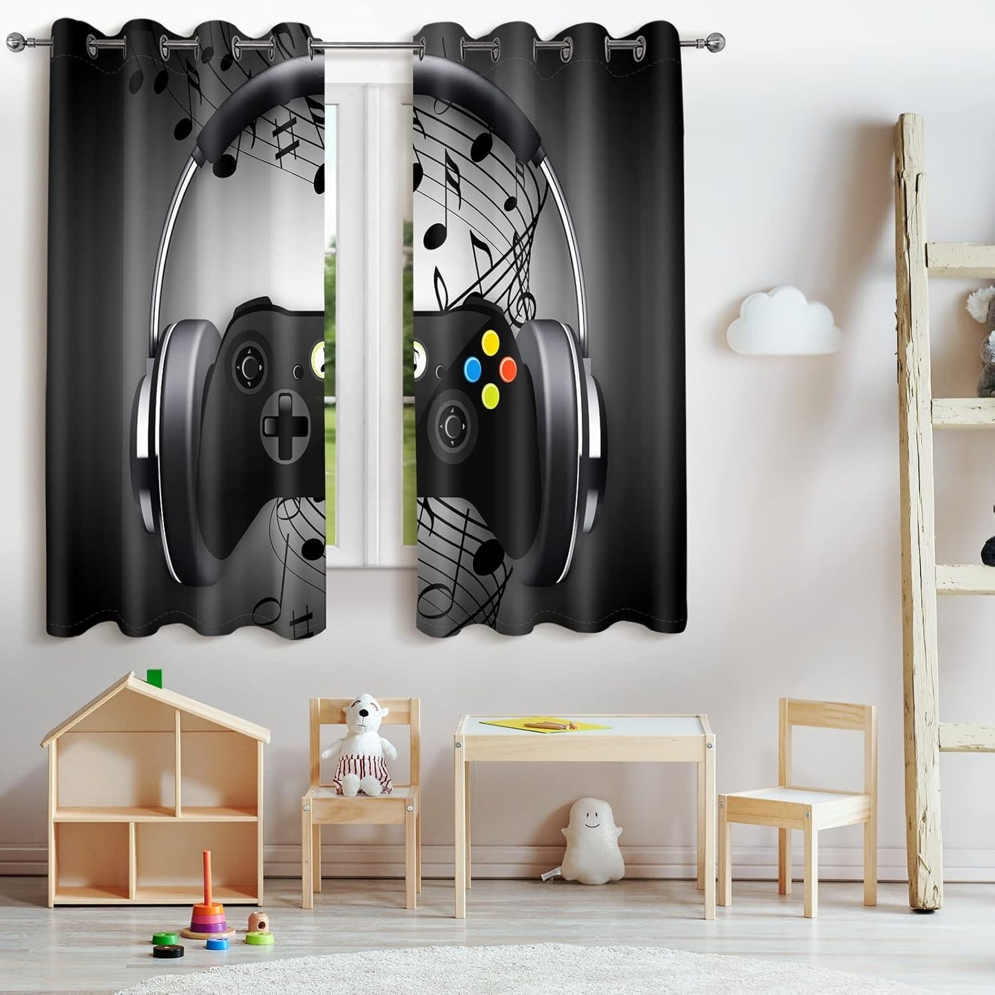 Jekeno Game Controller Blackout Curtains for Kids Boys Teens Bedroom Colorful Video Game Gamer Gaming Gamepad Decor for Home Living Room Grommet Window Drapes 2 Panel Set, 42"x54"