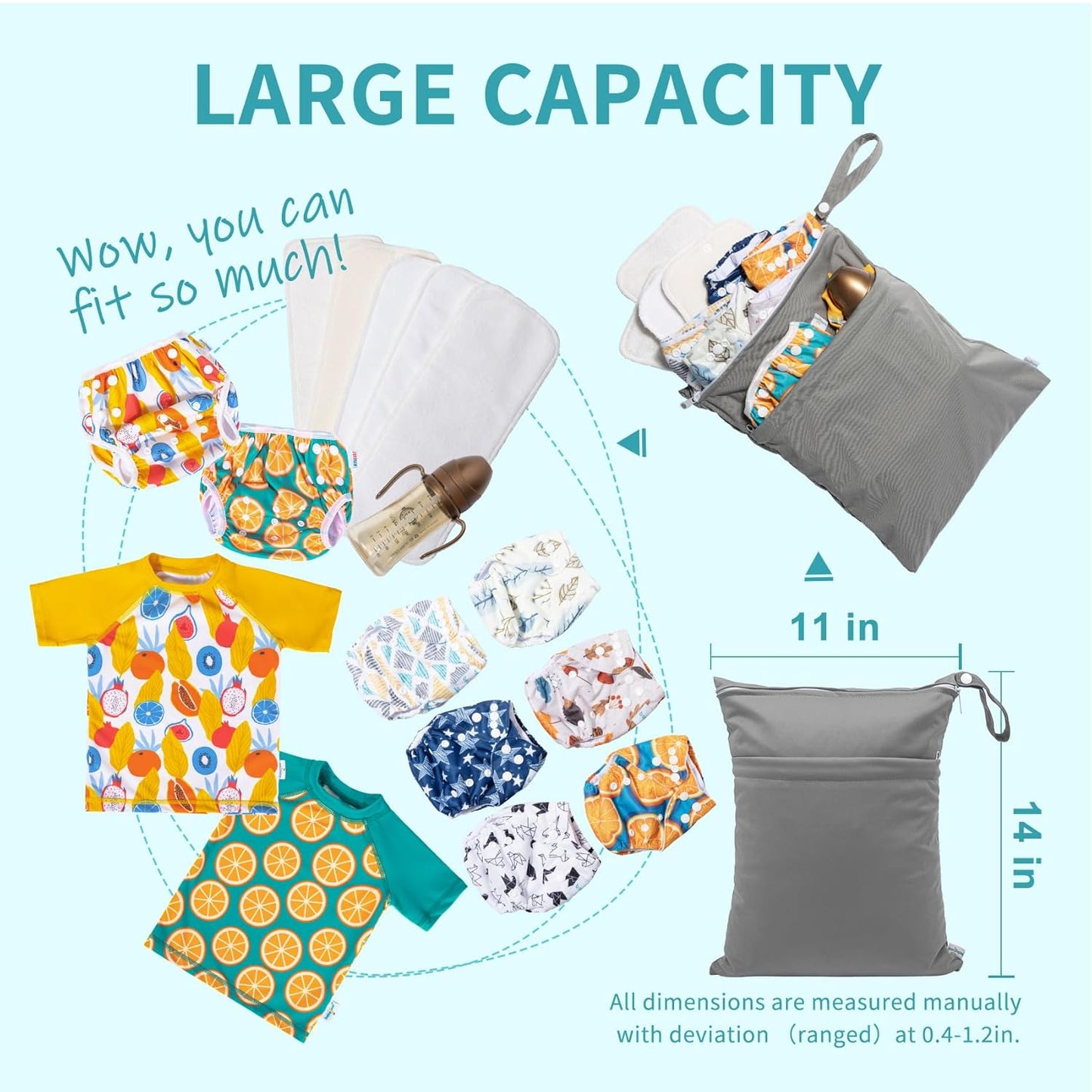 babygoal Wet Dry Bags for Baby Cloth Diapers, Washable Travel Bags, Beach, Pool, Gym Bag for Swimsuits & Wet Clothes with Two Zippered Pockets 3 Pack, 3LN24