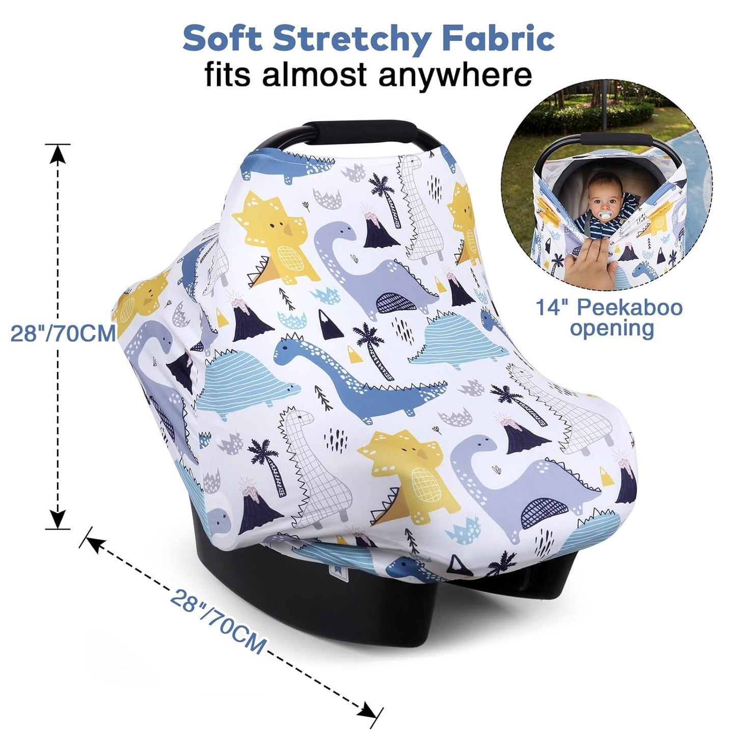 Rquite All-in-1 Car Seat Cover Baby, Carseat Covers for Girl Boy, Stretchy Soft Infant Car Seat Cover, Multi-use Baby Carrier Cover, Car Seat Canopy, Stroller Sun Shade, Nursing Breastfeeding Cover