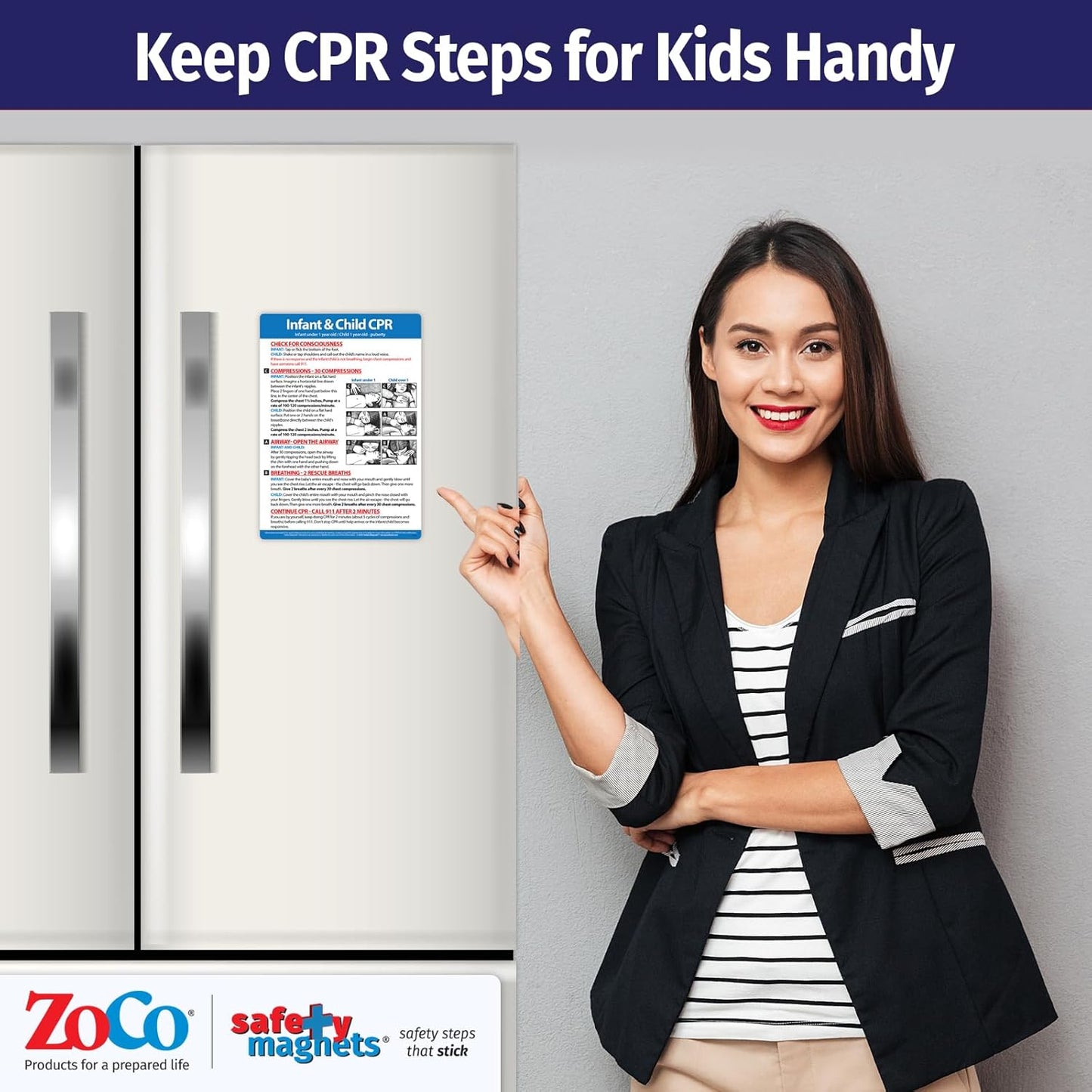 Safety Magnets by ZOCO – Infant and Child CPR Magnet – 5"x7" Emergency First Aid Guide with Step-by-Step Instructions – CPR Reference for Homes, Daycares, Schools, and Parents