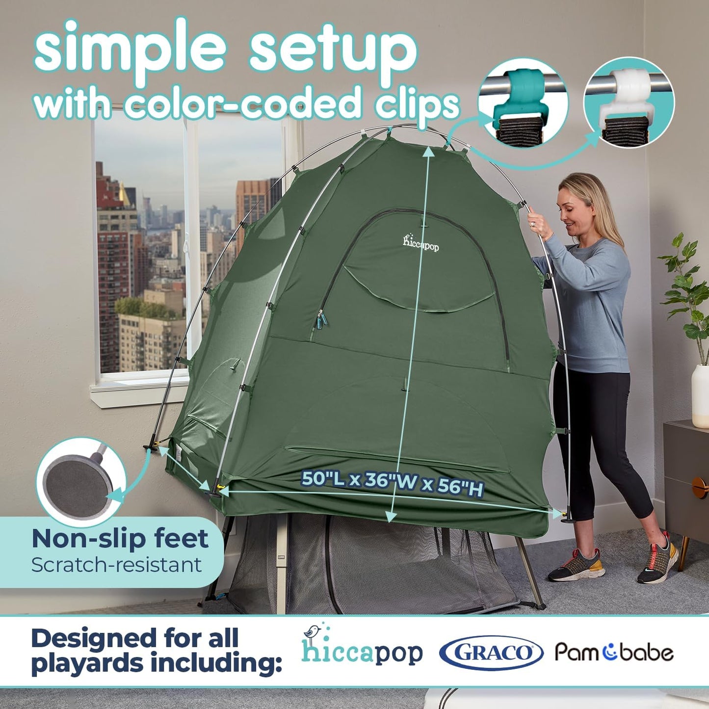 Hiccapop Daydreamer Blackout Tent for Pack and Play, Patented Portable Crib Tent, Blackout Canopy Crib Cover, Sleep Pod for Kids
