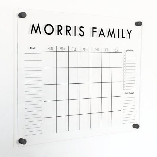Personalized Clear Acrylic Calendar for Wall, Calendar Whiteboard for Wall, Dry Erase Wall Calendar, Wall Calendar Organizer System for Home (Block, Black, 23"W x18.5"H)