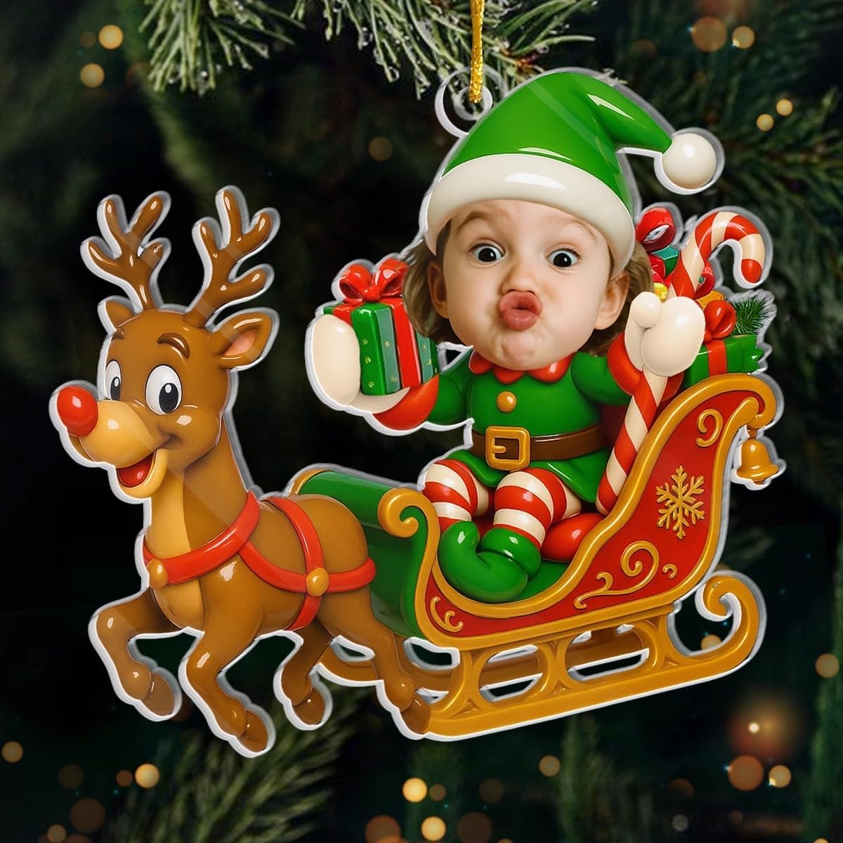 Pawfect House Custom Photo 2D Acrylic Ornament, Personalized Christmas Birthday Gifts for Kids, Sleigh Bells Fun, Funny Kid Christmas Ornaments 2025, Newborn Ornament Gifts for New Mom, New Dad