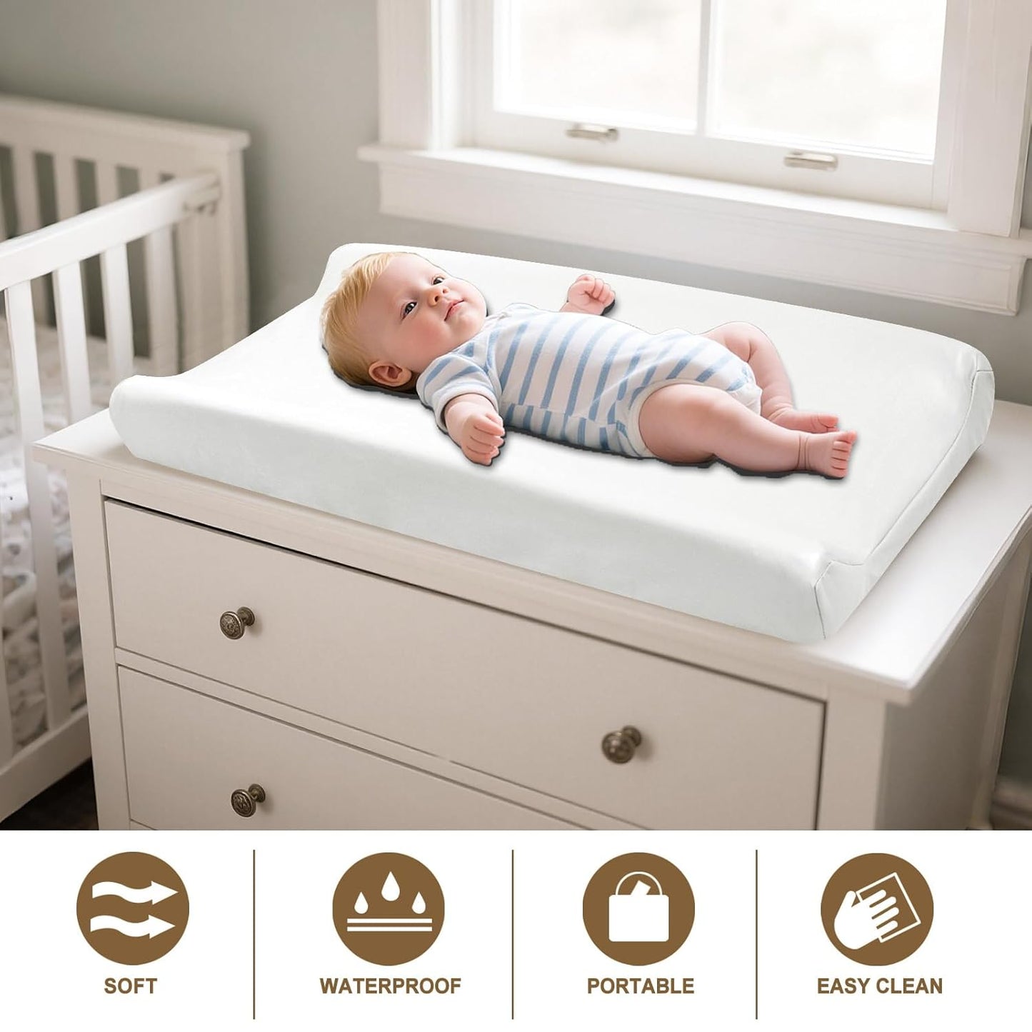 Owlowla Changing Pad Cover,Waterproof Changing Pad Covers-Soft Leather Diaper Changing Table Cover,Fits Standard Changing Pads for Baby Boy Girl（White）