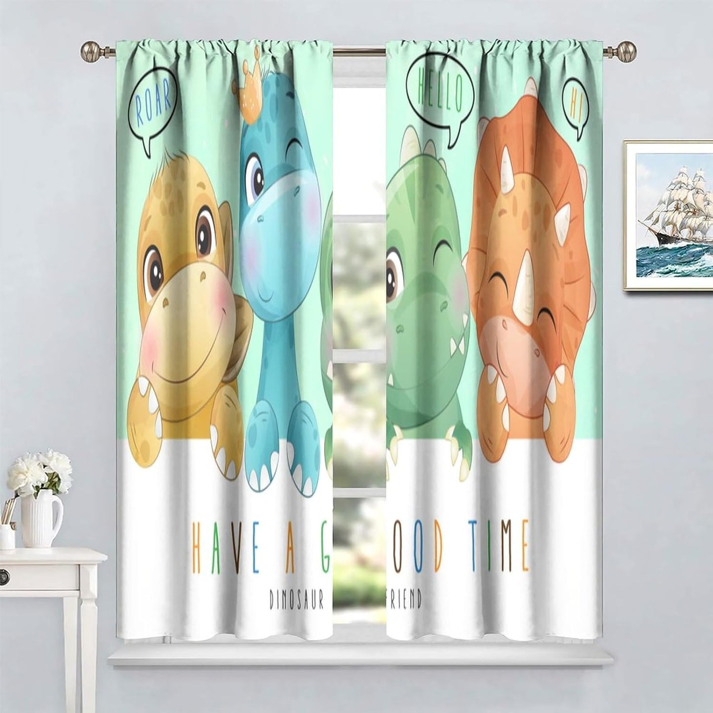 Kids Dinosaur Curtains for Boys Girls Bedroom Decor Cartoon Dino Colorful Cute Funny Animal Printed Blackout Rod Pocket Window Drapes for Baby Nursery Playroom Living Room W31.5xL63in 2 Panels