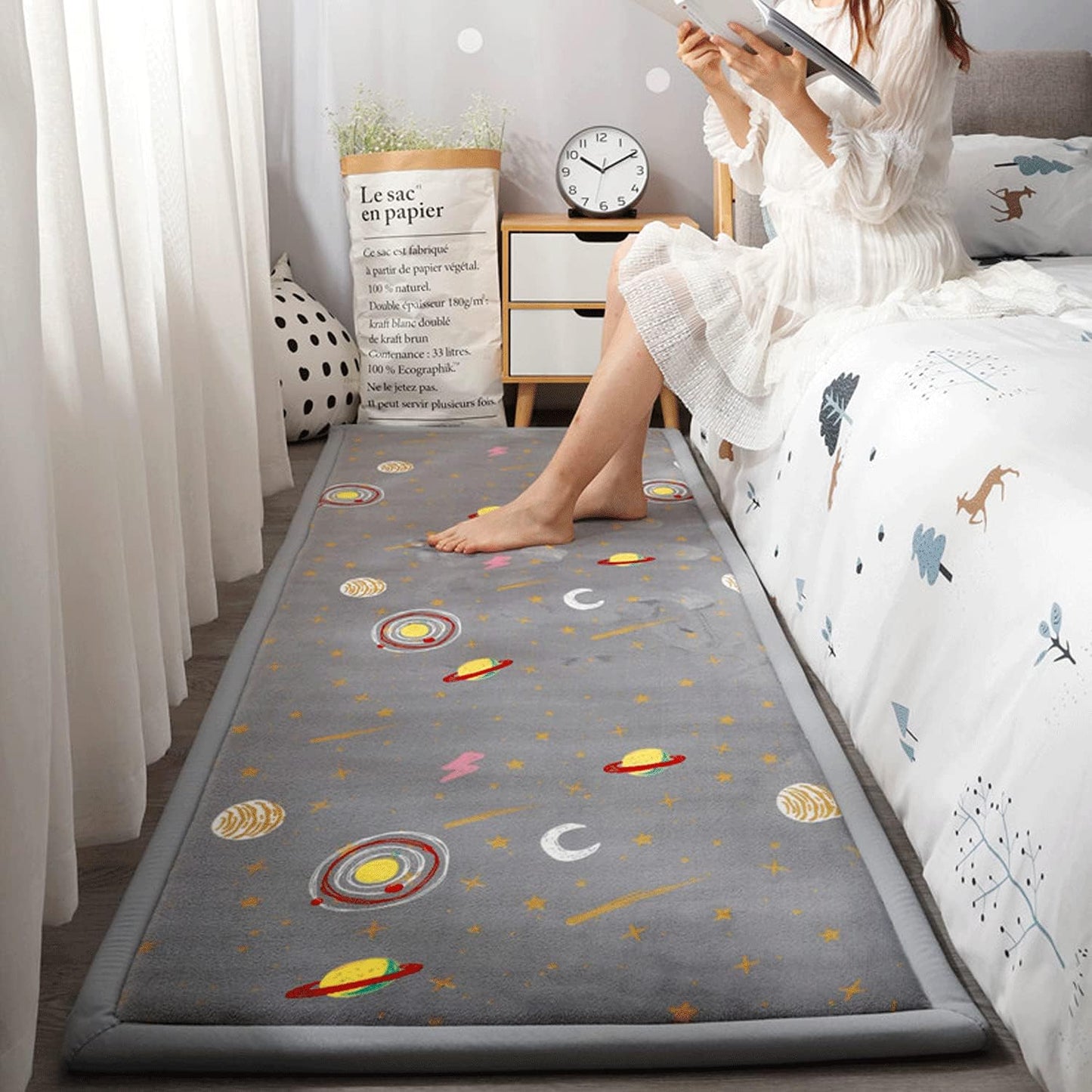 Loartee Coral Velvet Area Rug - 1" Thick Memory Foam Baby Play Mat, Washable Toddler Carpet, Home Decor for Living Room, Nursery, Kids Bedroom, Astral Gray, 4'11"x6'7"