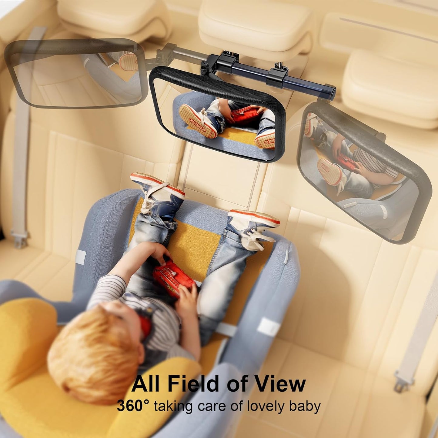 Baby Car Mirror, Stretchable 360° Caring Baby Mirror for Car Seat Rear Facing Seat Infant Shatterproof, Baby Essentials for Newborn, Crash Tested and Certified