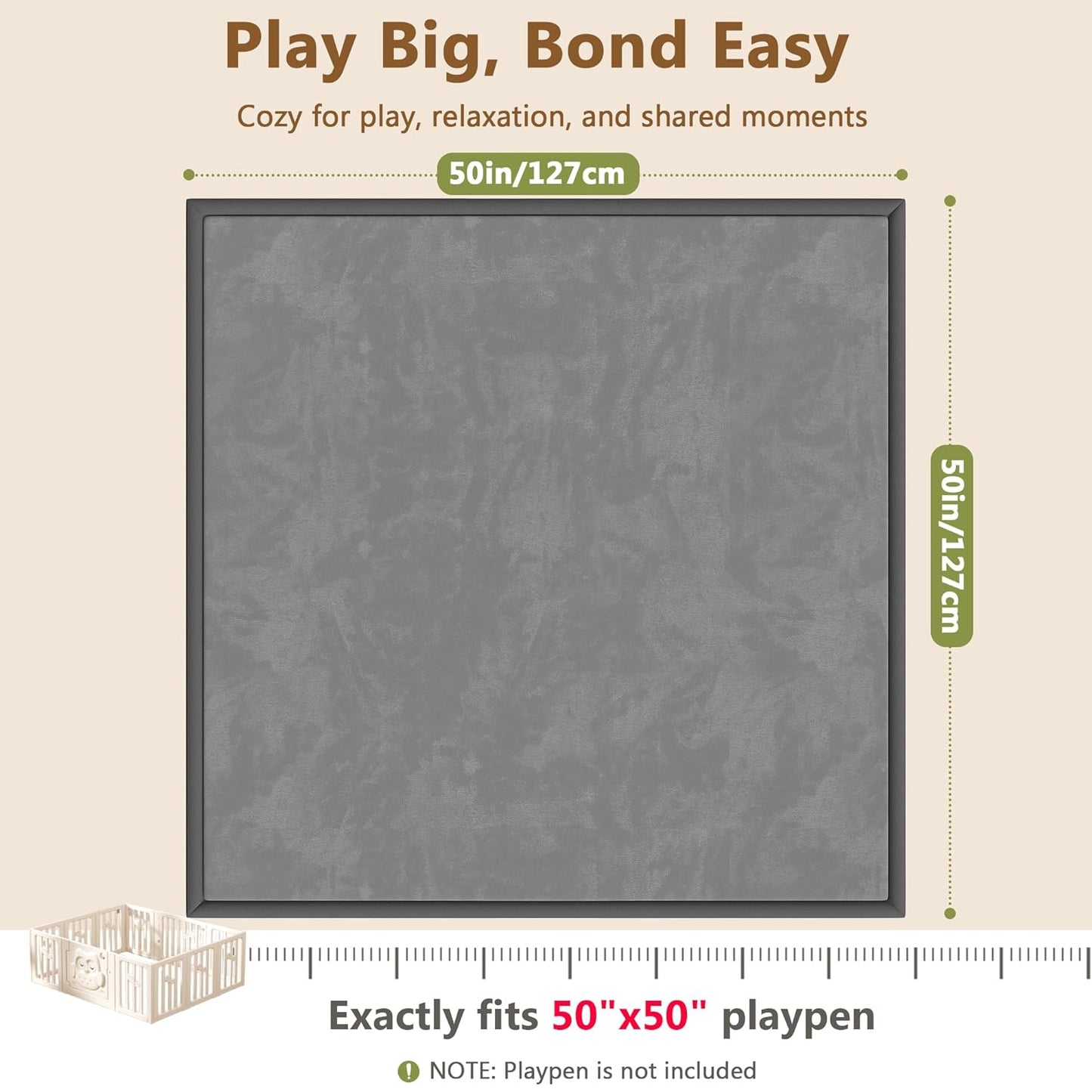 Baby Play Mat for Floor, 1.3'' Thick Memory Foam Tummy Time Mat - Super Soft Coral Velvet Nursery Rug with Non-Slip Backing, Crawling Rug for Toddlers/Infants, Yoga & Tatami Use, 50''x50''