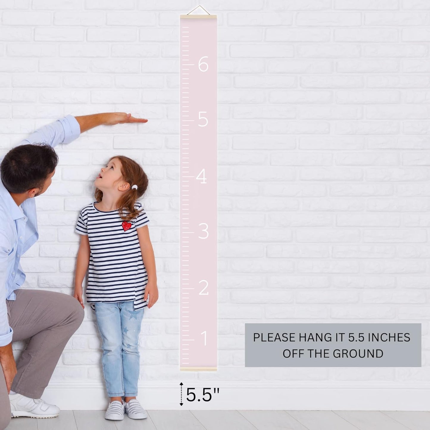 Morxy Canvas Growth Chart for Kids - Unisex Kids Room Wall Decor - Measuring Height Chart- Wall Tape with Height Chart for Kids (Canvas, Plain Pink)