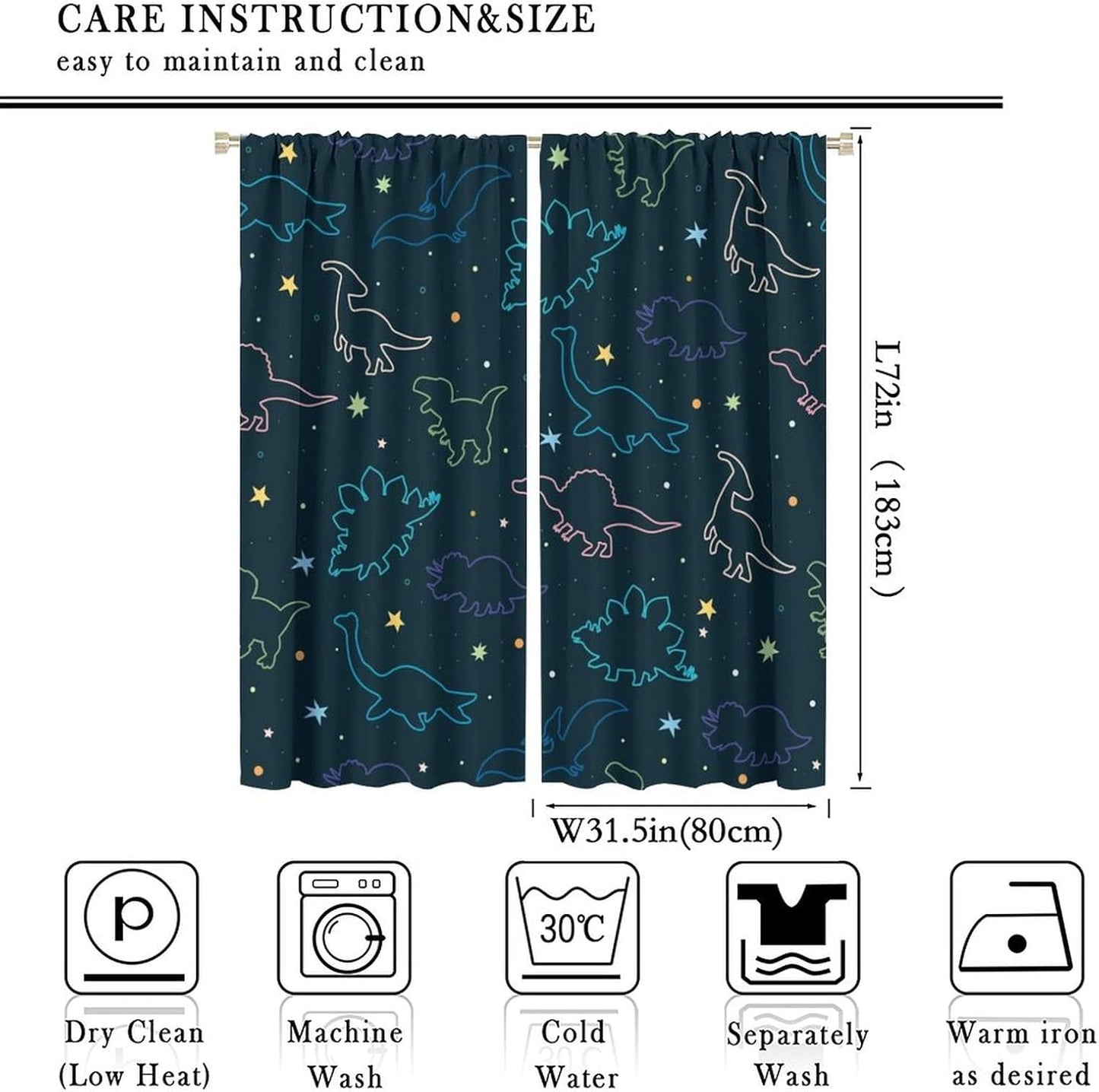Cartoon Colorful Dinosaur Curtains for Kids Boys Girls Home Decor, Astronaut Funny Outer Space Star Blackout Rod Pocket Window Drapes for Bedroom Living Room W31.5xL72in 2 Panels