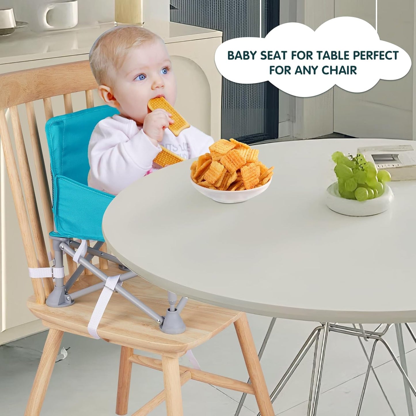 Portable Booster Seat, Toddler Baby Seat with Tray for Dining Table Compact Floor Chair for Camping Lawn Beach Babies Travel 6-36 Months