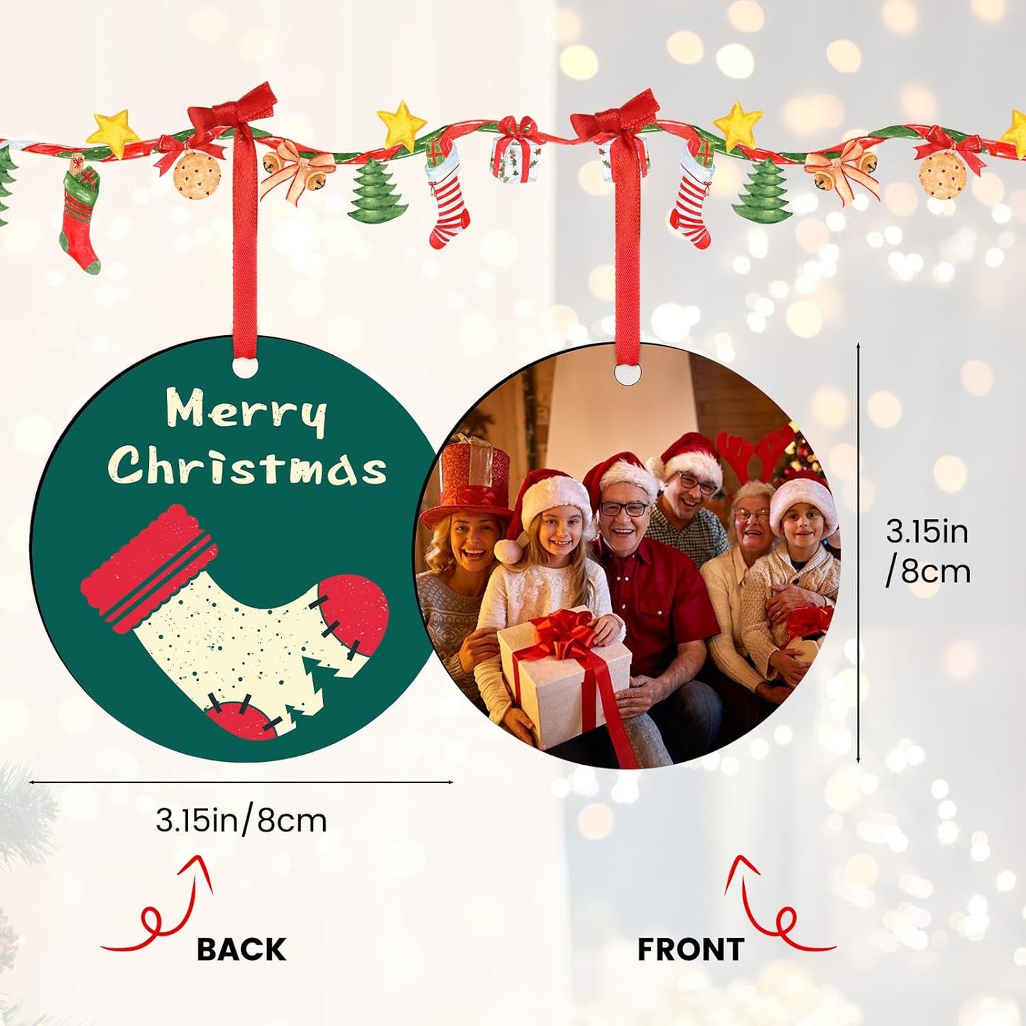 Personalized Christmas Ornaments 2025 Add Photo Text Custom Wood Xmas Tree Hanging Ornament Decoration Gift for Couples Family Birthday Wedding Engagement