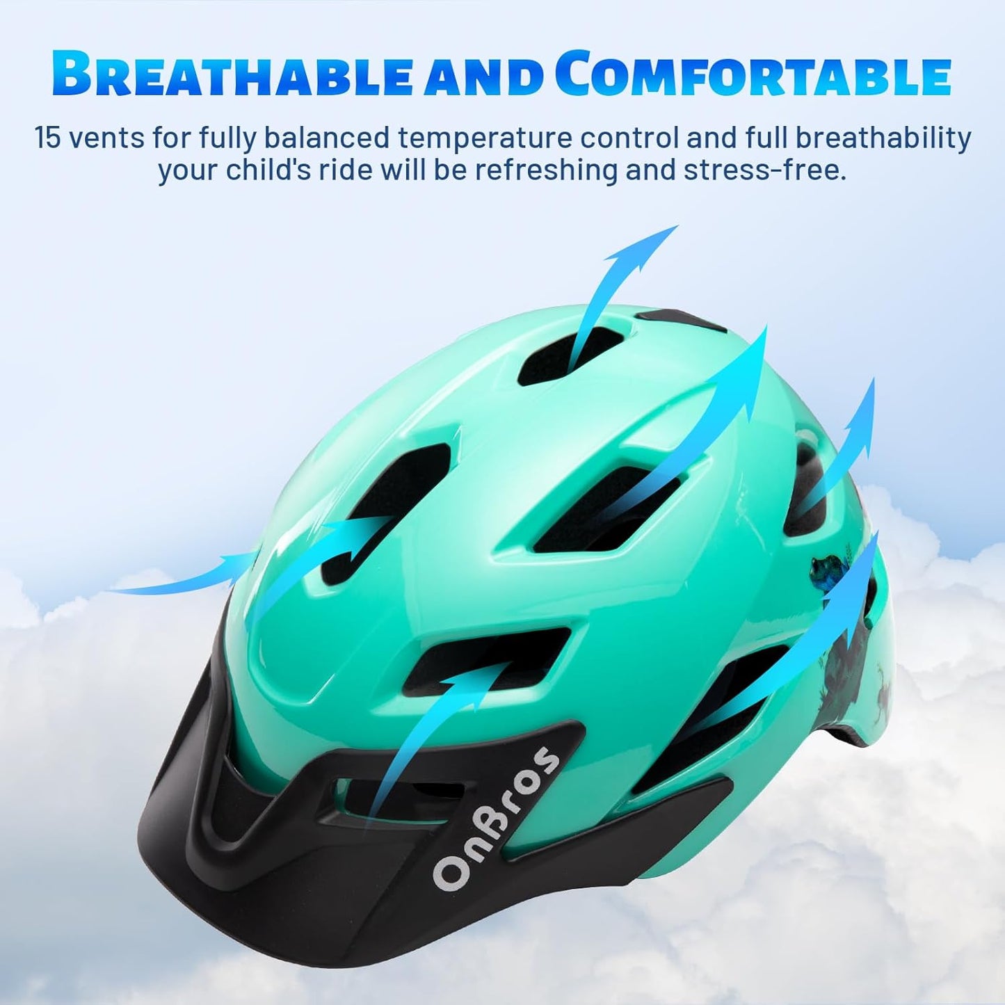 OnBros Kids Bike Helmet - Bike Helmets for 5-14 Boys or Girls with Visor, Children Bicycle Helmet for Skateboard Mountain Scooter Road Cycling, Lightweight and Adjustable 50-57CM