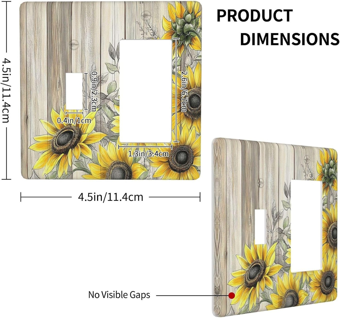 Outlet Covers Floral Sunflower Rustic Flower Vintage Wood 1 Toggle 1 Rocker Combination Decorative Wall Plate Electrical Switch Plates Light Switch Cover Plate For Farmhouse Cabin Decor