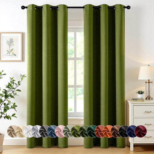 MIULEE Light Olive Green Blackout Curtains for Bedroom Living Room 84 Inches Long 2 panels, Thermal Insulated Room Darkening Drapes Grommet Top Noise Reducing Light Blocking Window Curtains 40x84 Inch