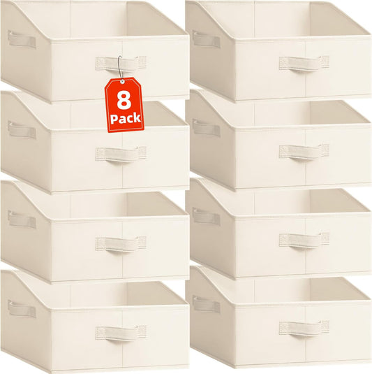Criusia Closet Organizers Bins 8 Pack - Large Closet Shelf Organizer with Handles - Fabric Trapezoid Home Organization and Storage Baskets for Organizing Clothes Toy Blanket Towel Purse Hats