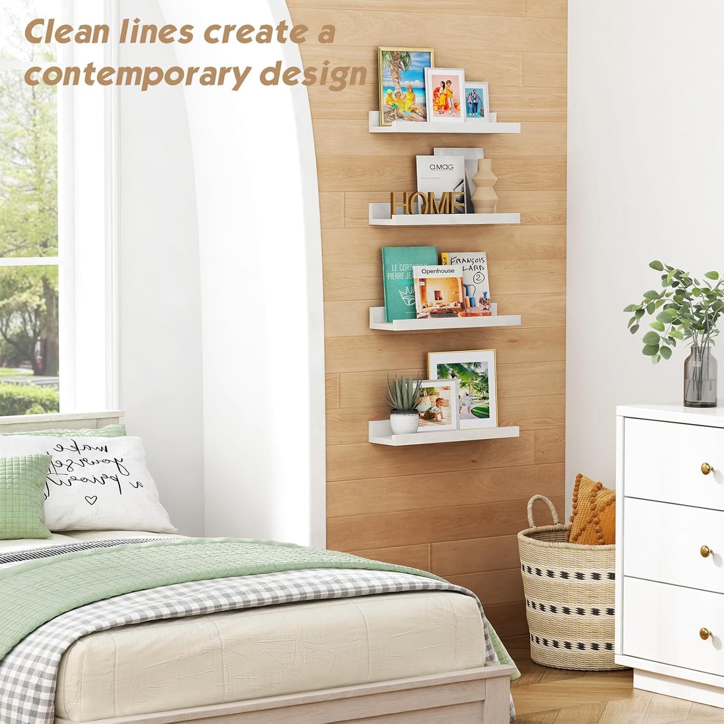 Forbena Nursery Book Shelves for Wall Set of 4, Wood Floating Kids Bookshelf for Nursery Boy Girl, Small Corner Wall Mounted Book Shelf for Baby Room, Toddler Child Bedroom Toy Decor Storage (White)