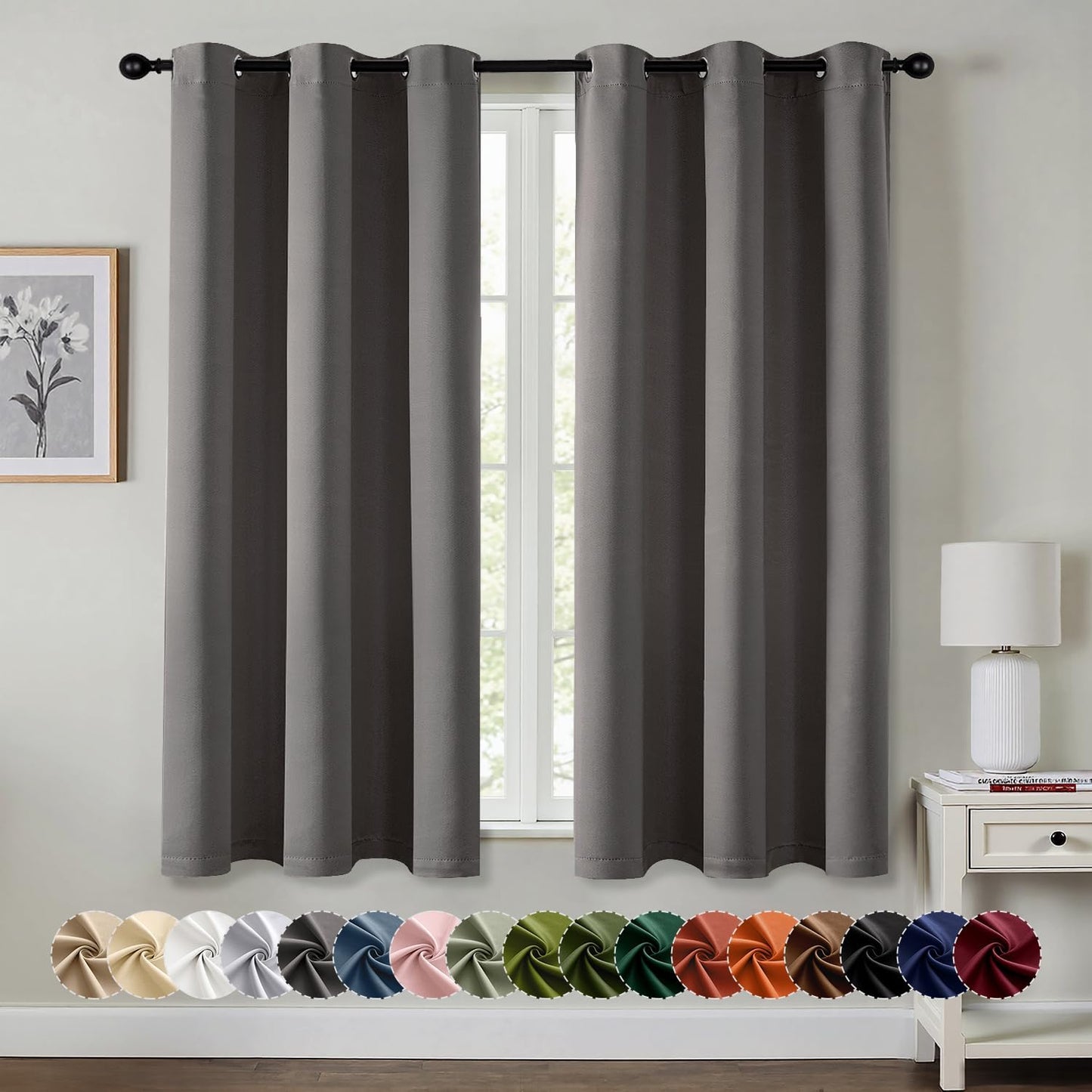 MIULEE Grey Blackout Curtains for Bedroom Living Room 63 Inches Long 2 Panels, Thermal Insulated Room Darkening Drapes Solid Grommet Top Noise Reduction Light Blocking Window Treatments 40x63 Inch
