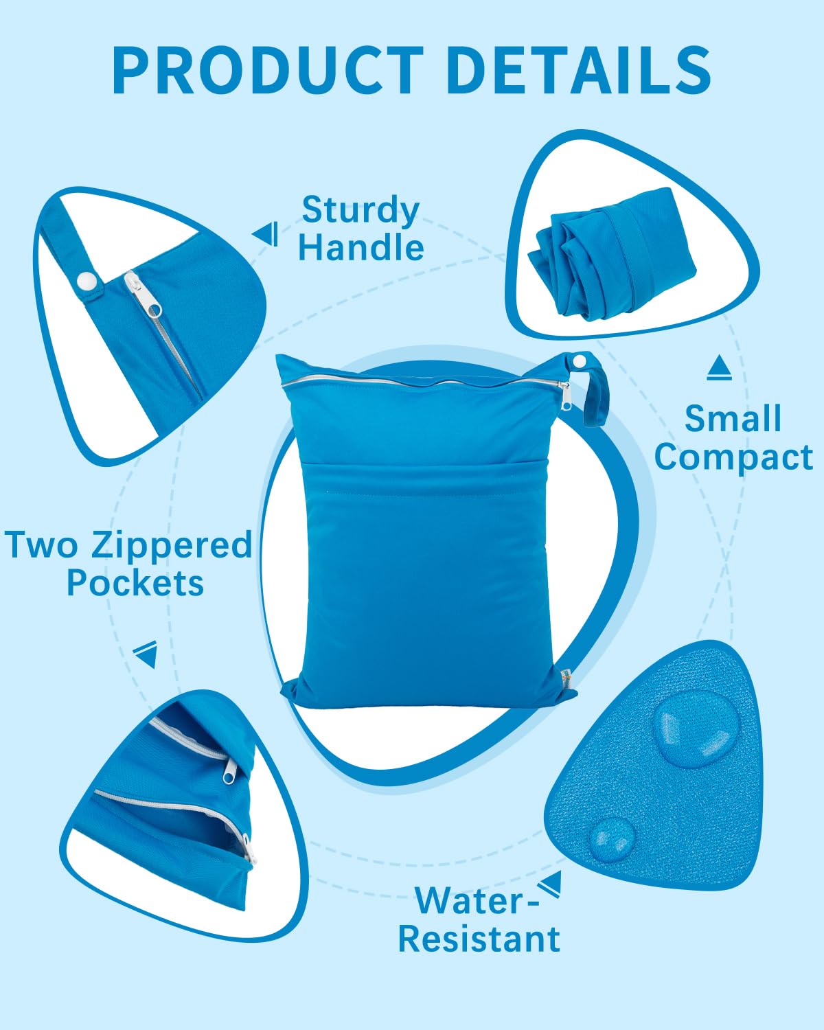 babygoal Wet Dry Bags 3 Pack for Baby Cloth Diapers, Washable Travel Bags, Beach, Pool, Gym Bag for Swimsuits & Wet Clothes with 2 Pockets 3LN10