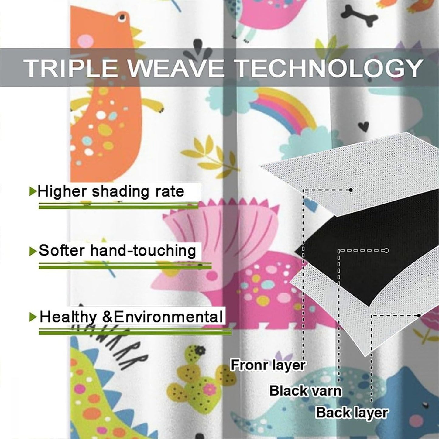 Cartoon Dinosaur Curtains for Kids Boys Girls Home Decor Childish Cute Dino Animals Print Pattern Rod Pocket Blackout Window Drapes for Nursery Baby Bedroom Playroom W36xL63in 2 Panels