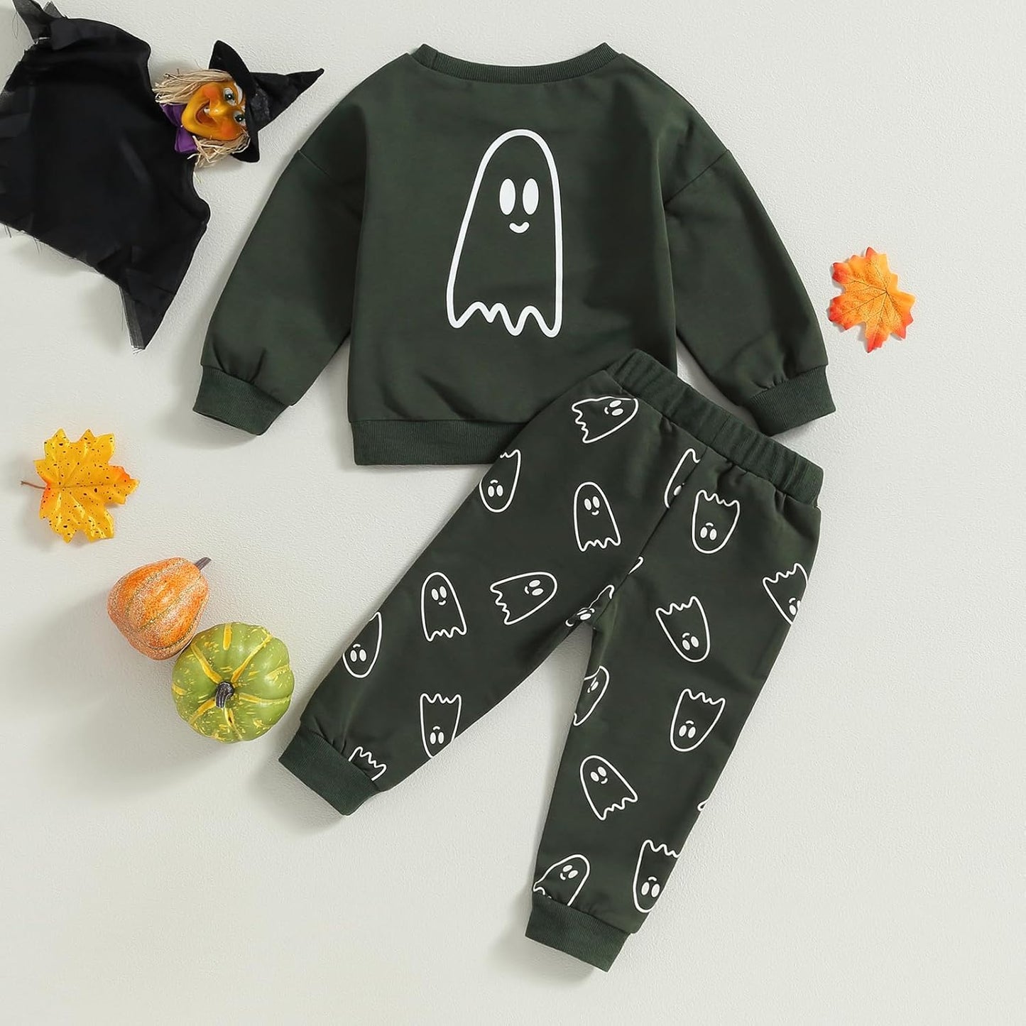 0-4T Toddler Boy Girl Halloween Outfit Fall Clothes Ghost Long Sleeve Sweatshirt Top Pants Baby Halloween Clothes