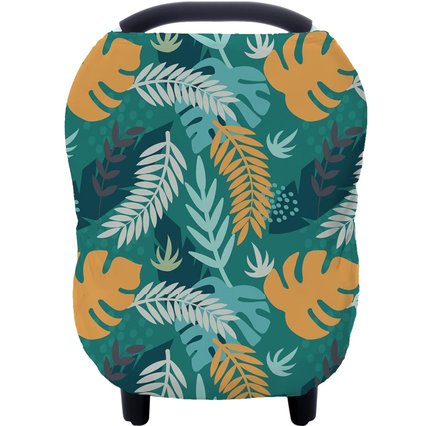 Carseat Cover Boy and Girls - Multi-use Nursing Car Seat Canopy Cover for Breastfeeding, Infant Stroller Cover, High Chair Cover (Green Leaves)