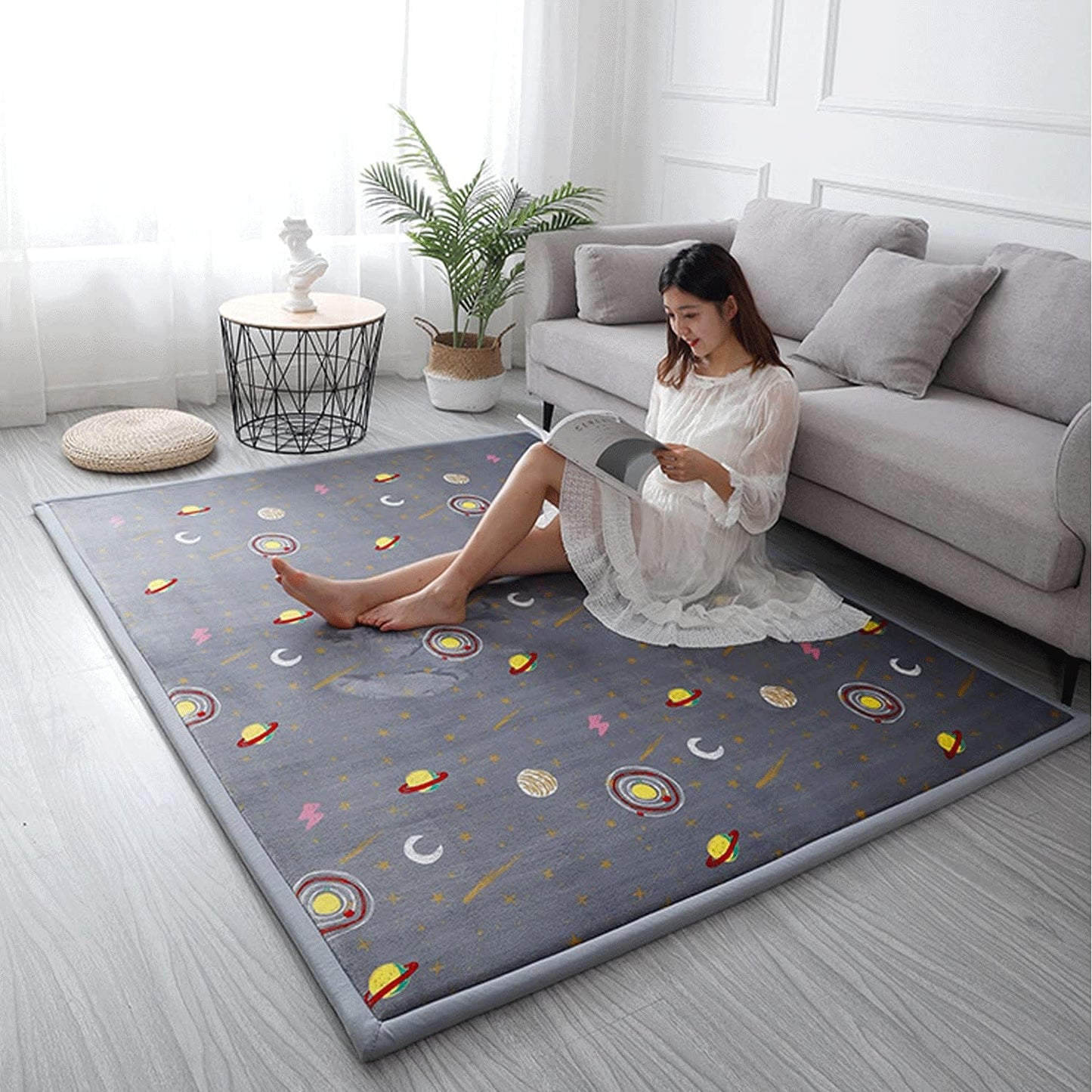 Loartee Coral Velvet Area Rug - 1" Thick Memory Foam Baby Play Mat, Washable Toddler Carpet, Home Decor for Living Room, Nursery, Kids Bedroom, Astral Gray, 4'11"x6'7"