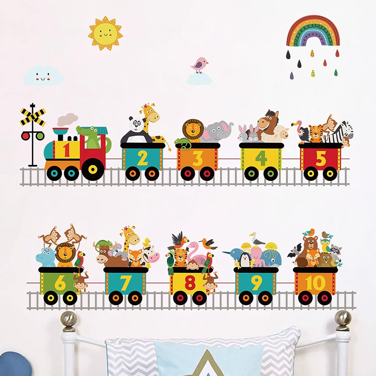 Alphabet Train Color Learning Educational Wall Decals Peel and Stick Cute Animal Wall Stickers for Educational Classroom Kids Playroom Bedroom Decorations (Train numbers02)