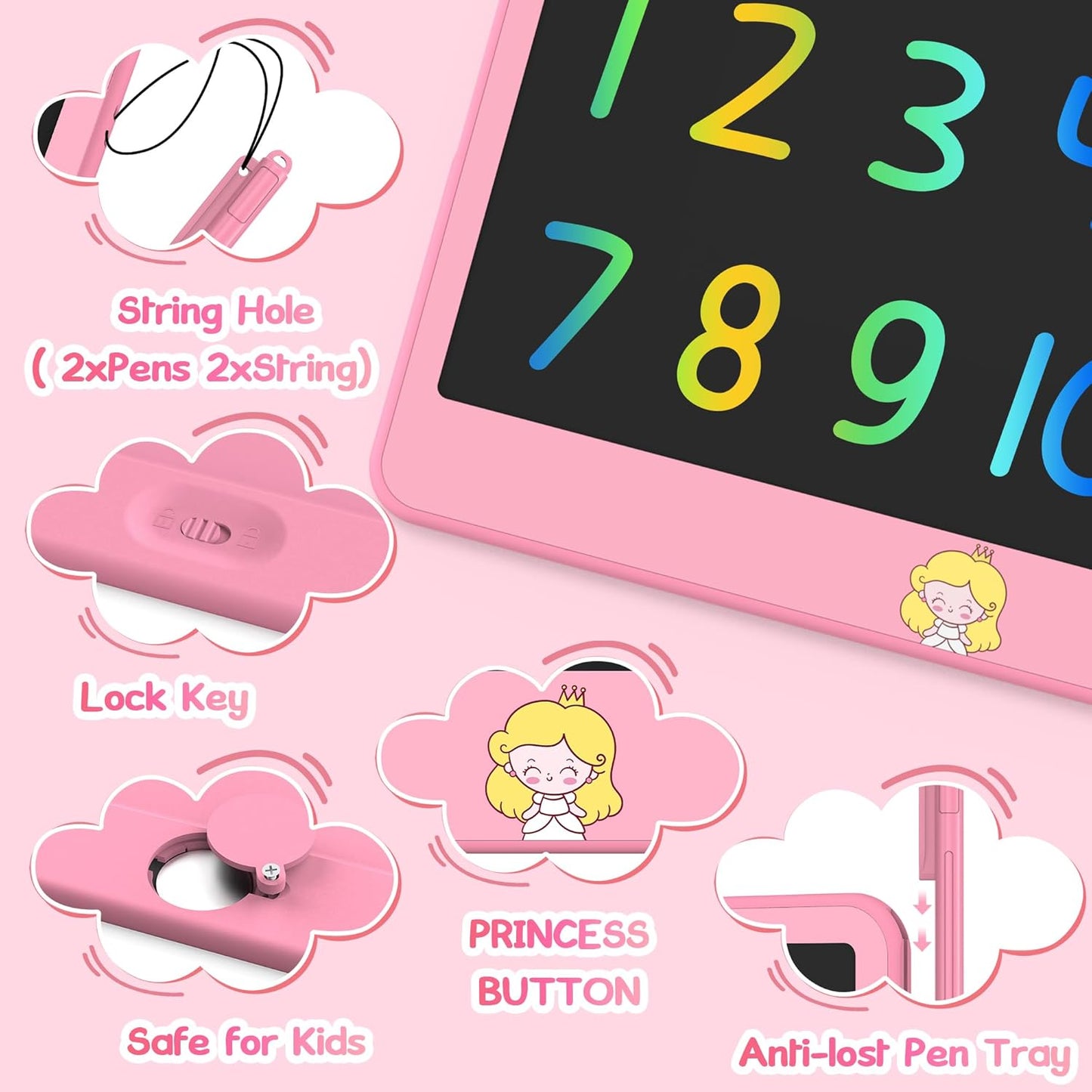 Hockvill LCD Writing Tablet for Kids 12 Inch, Toys for Boys Girls Drawing Pad for 3 4 5 6 7 Year Old Kids Toys, Toddler Erasable Doodle Board Travel Essentials, Children’s Day Gift for Kids - Pink