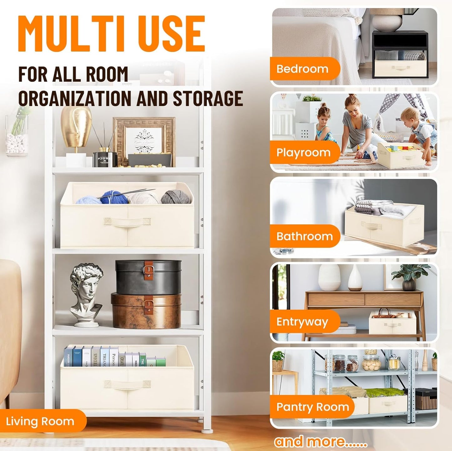 Criusia Closet Organizers Bins 8 Pack - Large Closet Shelf Organizer with Handles - Fabric Trapezoid Home Organization and Storage Baskets for Organizing Clothes Toy Blanket Towel Purse Hats