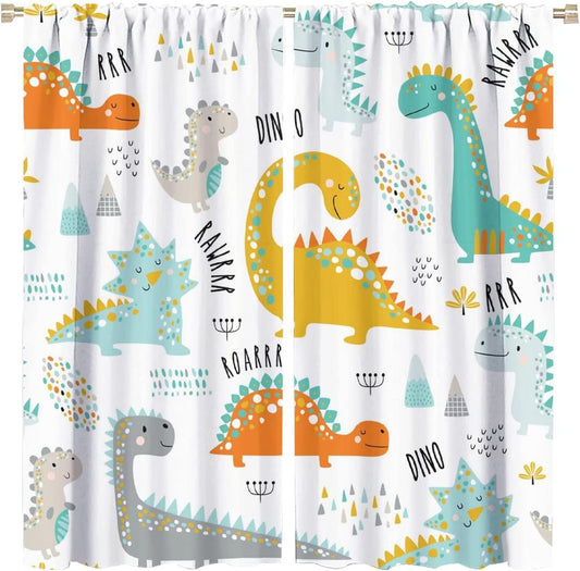 Dinosaur Curtains for Kids Boys Girls Home Decor Childish Cute Dino Animals Print Pattern Rod Pocket Blackout Window Drapes for Nursery Baby Bedroom Playroom W26xL84in 2 Panels