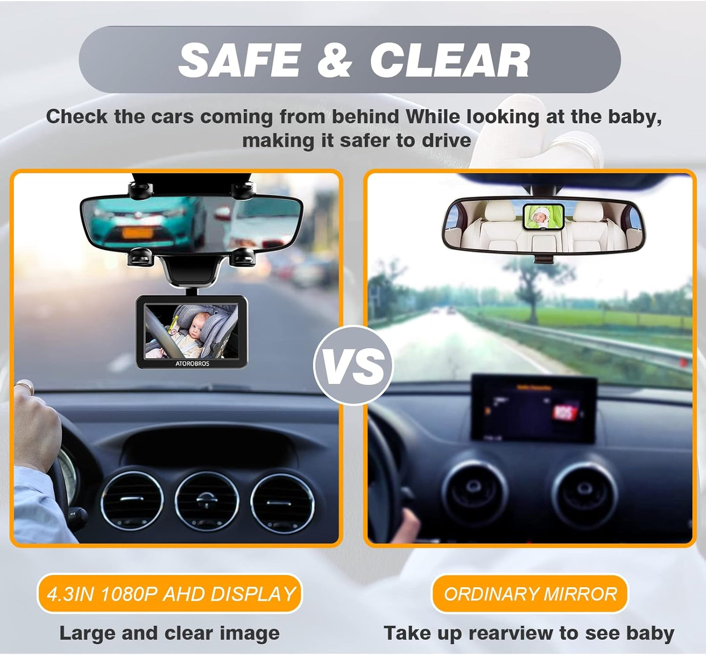 Upgrade AHD 1080P Baby Car Camera for Rear-Facing Seat, 4.3'' Car Back Seat Mirror for Children Infants Kids, 1080P IR Night Vision, Upgrade 360 Rearview Mirror Display Bracket