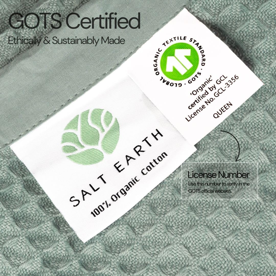 Salt Earth GOTS Certified 100% Organic Cotton Throw Blanket, 55" X 60" Blankets & Throws for Bed, Throw Blanket for Couch,Modern & Cozy Blanket, All Seasons Waffle Blanket, Soft Blanket (Silver Blue)