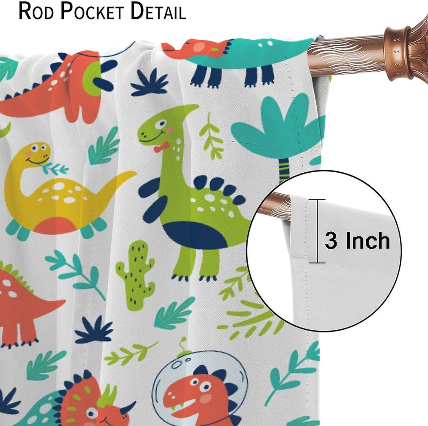 Rustic Dinosaurs Curtains Colorful Dino Kids Boys Cartoon Cute Cool Funny Decor Printed Blackout Rod Pocket Window Drapes for Living Room Bedroom W21xL45in 2 Panels