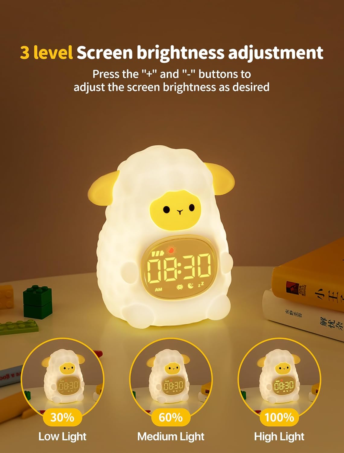 MASHI Sheep Alarm Clock, Toddler Sleep Training Clock with Sun & Moon, Sleep Sound Machine, Night Lights, Alarm Clock for Kids, Gift Ideas for Kids Child
