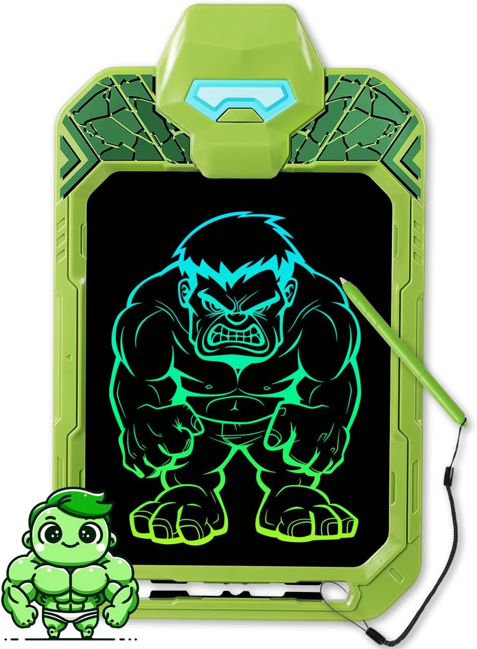 LCD Writing Tablet for Kids 10 Inch Green Giant Power Hero for Toddler 3 4 5 6 - Paint, Doodle Board, Drawing Pad - Travel Toys, Road Trip Car Activities, Birthday Christmas Gift Boys & Man