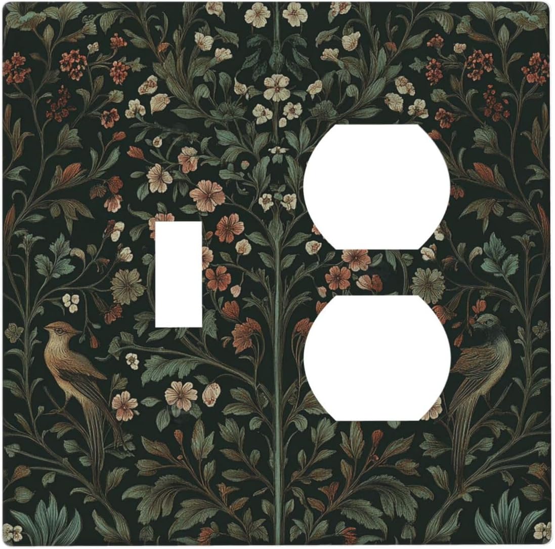 Wallplates Vintage Morris Colorful Flower Green Leaf 1 Toggle 1 Duplex Switch Plate Electrical Gfci Faceplate Decorative Light Switch Covers For Bed Room Living Room Decor